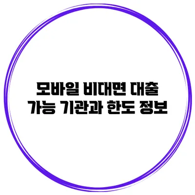 모바일 비대면 대출 가능 기관과 한도 정보