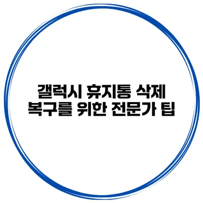 갤럭시 휴지통 삭제 복구를 위한 전문가 팁